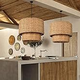 Arturesthome 1 Light Rustic Woven Pendant Light, Coastal Rattan Lampshade Hanging Lighting Fixture,Adjustable Vintage Farmhou