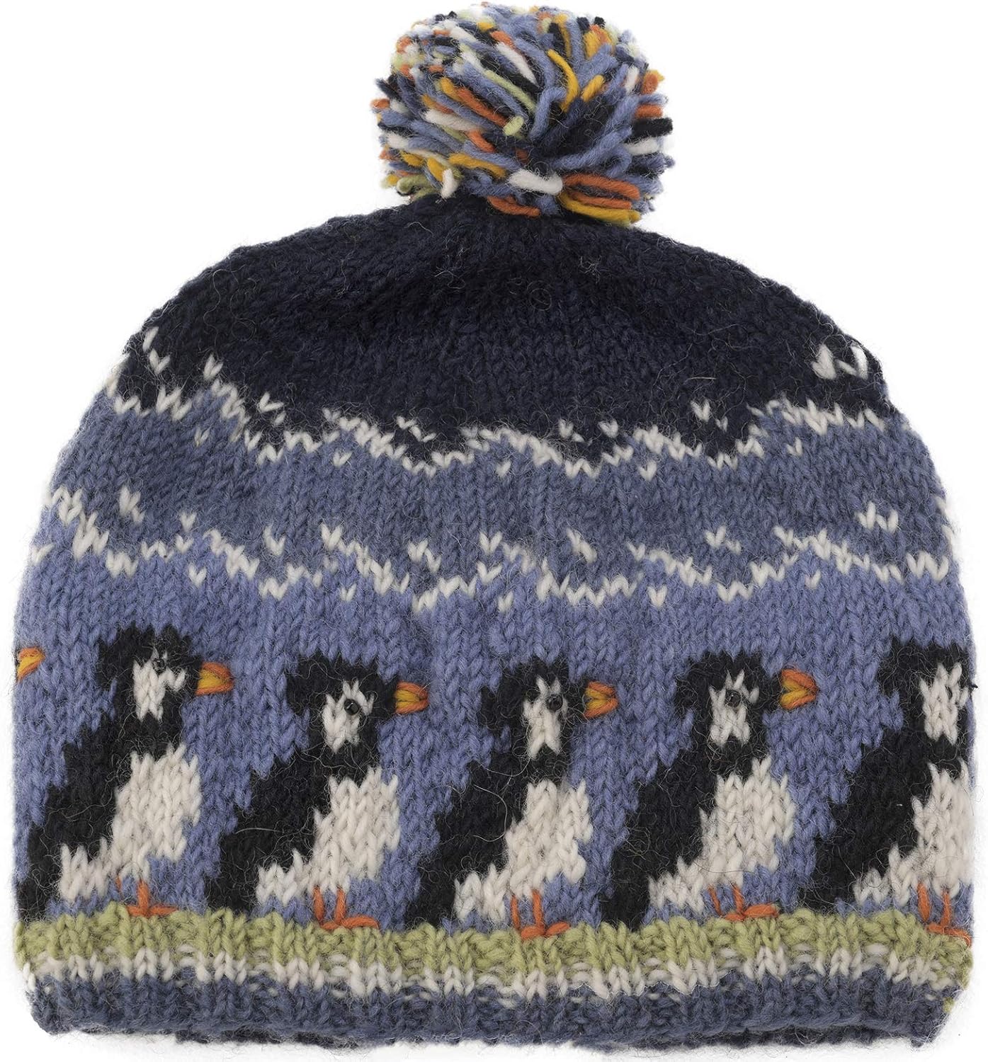 Ladies Hand Knitted Puffin Design Hat Fair Trade Wool