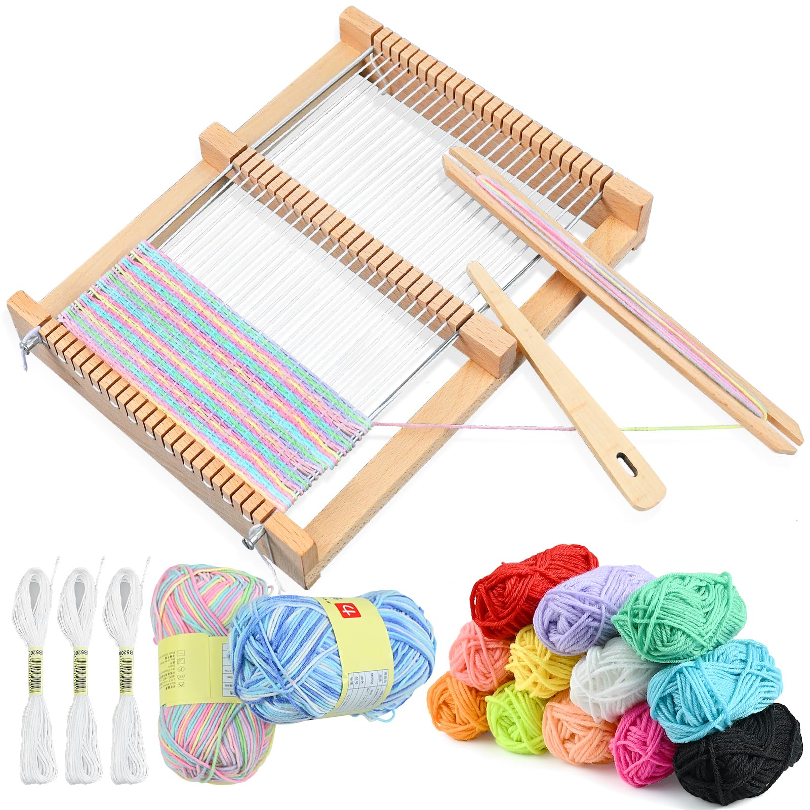 ROYUEXT Wooden Weaving Loom Kit Beginner Hand Kitted Project Craft Kit for Children Adults