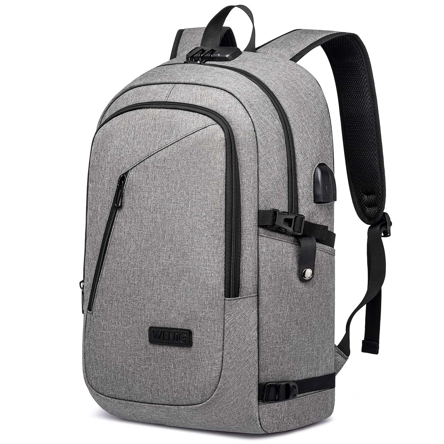 Large Laptop Rucksacks for Men with USB Charging Port 17.3 Inch Travel Laptop Bag Water Resistant Anti Theft Business Work College School Computer Backpack for Men Women Grey-1