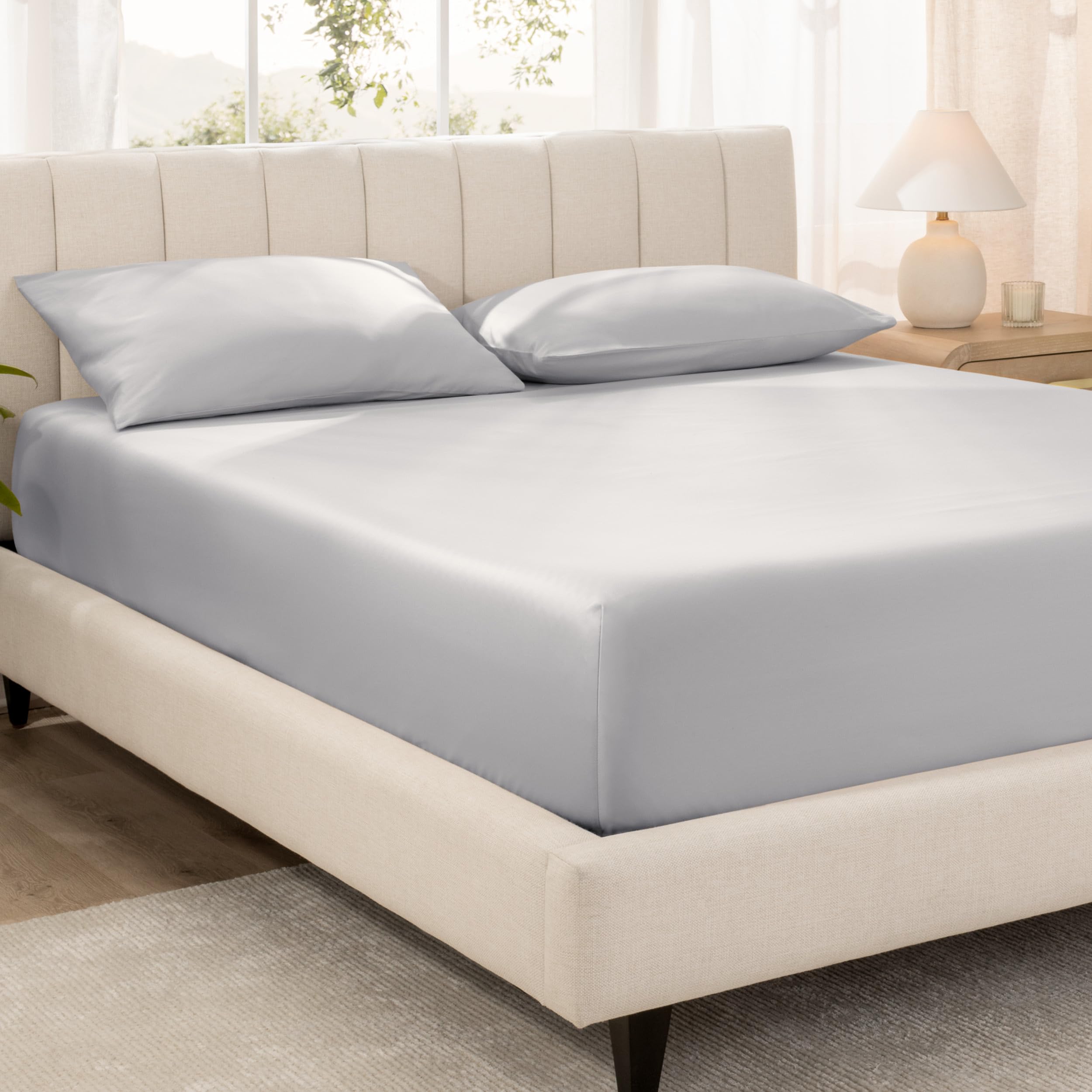 bare home 100% organic cotton sateen fitted sheet (cal king, light grey)