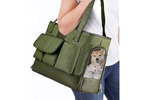 Johomviin Cat Carrier, Dog Carrier, Pet Carrier, Foldable Waterproof Premium PU Leather Oxford Cloth Dog Purse, Portable Bag Carrier for Small to Medium Cat and Small Dog-Green