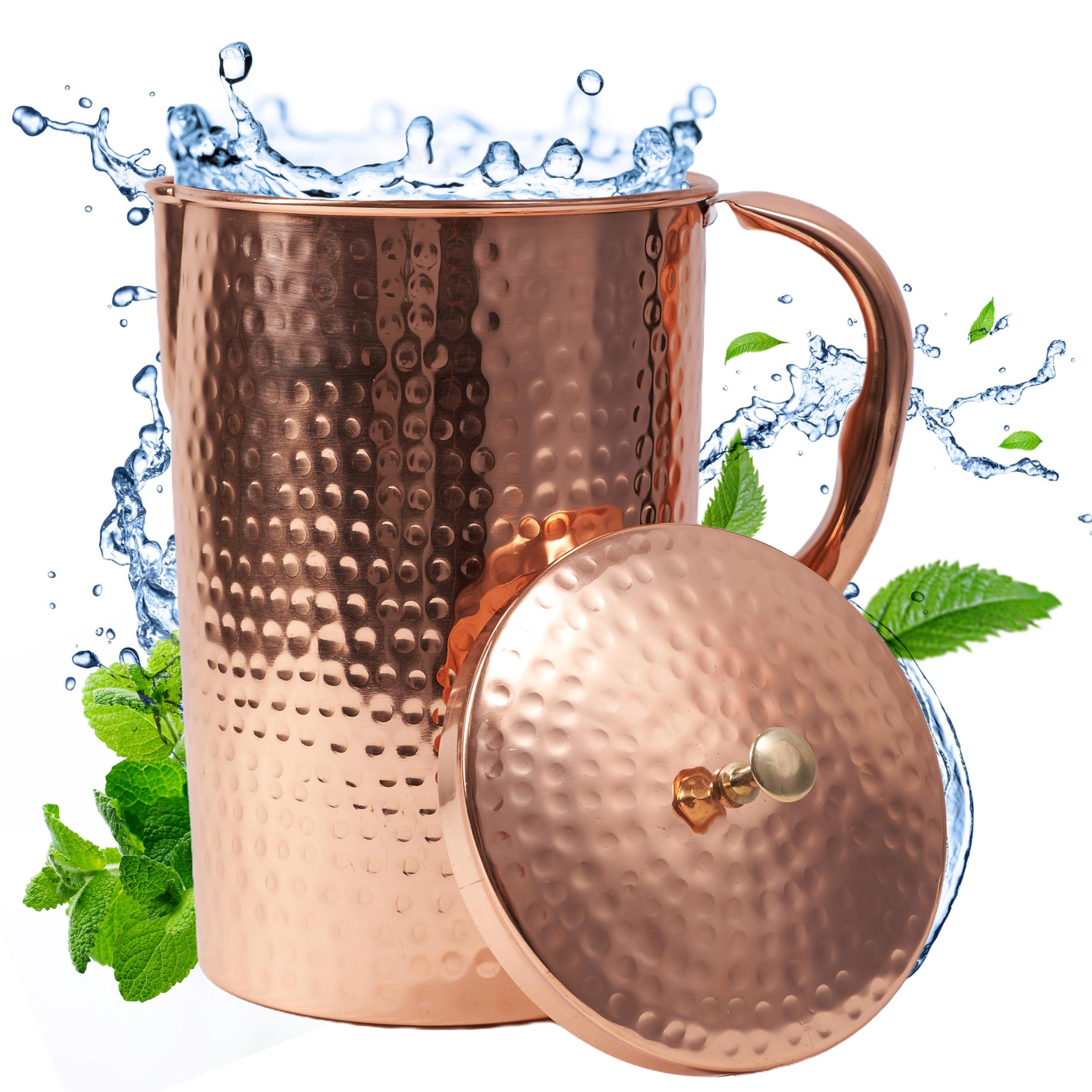 Photo 1 of **USED** Copper Water Pitcher with Lid – 100% Pure Copper Jug for Drinking Water, Juices and Beverages (68oz / 2L) | Handcrafted Hammered Vessel