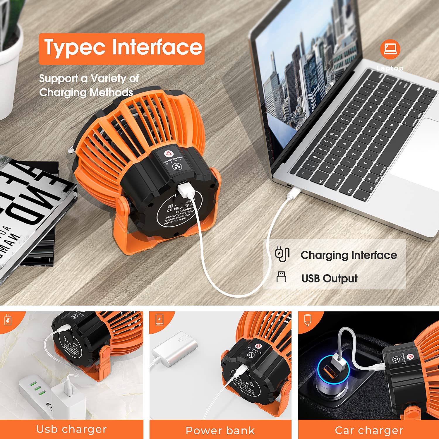 Camping Fan with LED Lantern, Rechargeable Battery Powered Fan, Portable Tent Fan with Remote Control, 25H Working Time, Battery Operated Fan, 180°Head Rotation, Outdoor travel Fan, Ceiling Fan