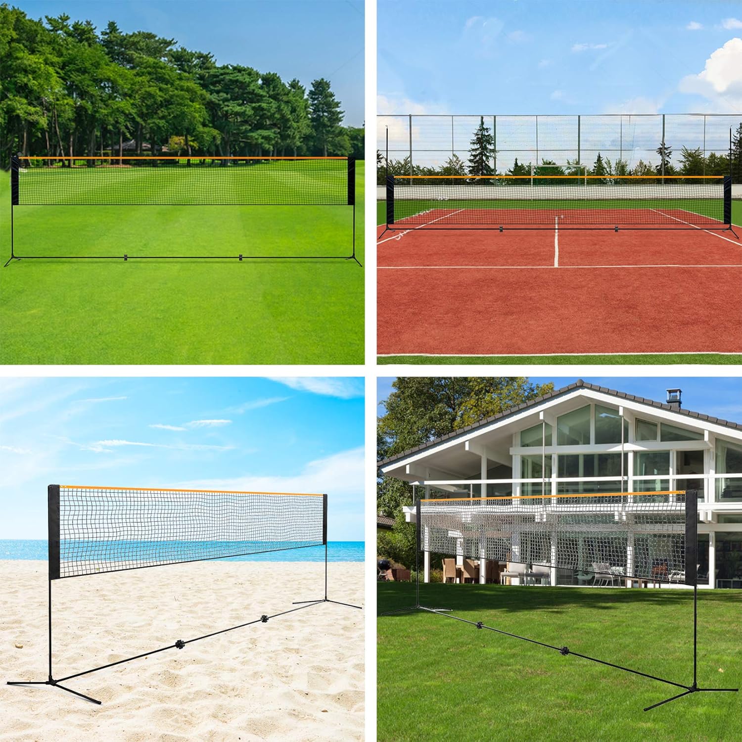 ORIENTOOLS Badminton Tennis Net Set, Portable Sports Set with Poles Carrying Bag for Kids Volleyball Pickleball Indoor, Outdoor, Beach, Backyard (Black, 10ft 14ft 17ft) : Sports & Outdoors