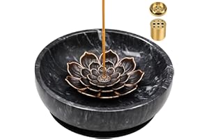 Wadayu SuperLarge Handmade Natural Marble Incense Holder for Sticks and Cones-with 9 Holes,Multi-Functional Incense Burner Holder for Incense Sticks and Cones, Perfect Home Decor(Black, 5.91 inch)