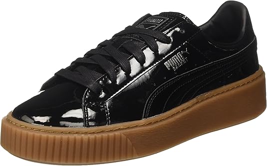 Amazon.com | PUMA Women's Basket Platform Patent Trainers, Black (Black-Silver 08), 7.5 UK 