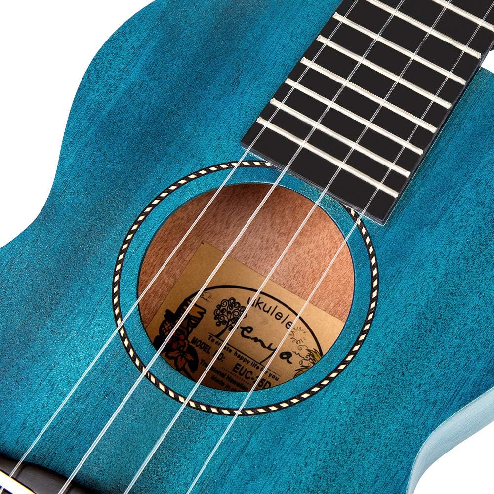 Enya Concert Ukulele 23 Inch Blue Solid Mahogany Top with Ukulele Starter Kit Includes Online Lessons, Case, Strap, Strings, Capo, Sand Shaker, Pick,Polish Cloth (EUC-25D BU) - Image 5