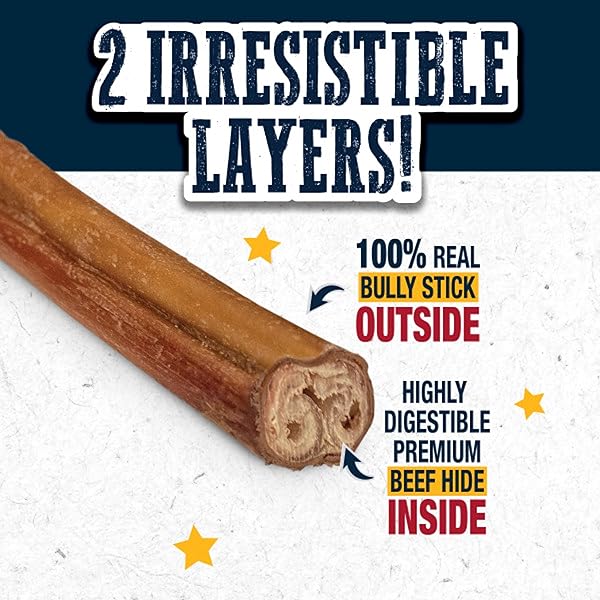 CADET BULLY HIDE STICKS FOR LARGE DOGS, ALL-NATURAL BEEF PIZZLE, LIMITED-INGREDIENT LONG-LASTING DOG CHEWS FOR AGGRESSIVE CHEWERS, 7 COUNT