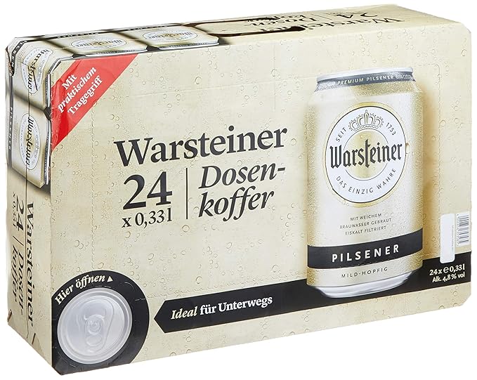 Warsteiner Premium Pilsener Dosenkoffer Premium Verum, Internationales Bier nach deutschem Reinheitsgebot, EINWEG (24 x 0,33 
