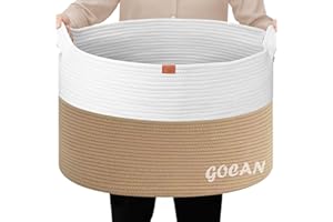 GOCAN Storage Baskets for Organizing D22"H14" Large blanket basket laundry basket Cotton Rope Woven Basket for toy towl in Living Room (Jute/Beige) XXXL