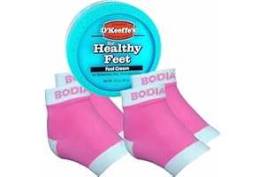 Bodiance Moisturizing Gel Heel Socks or Sleeves, 2 Pairs, Pink, Large, O'keeffe's Healthy Feet Foot Cream for Cracked Heels, Callus Treatment Bundle
