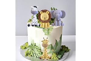 LEFUBABY Safari Animal Cake Toppers Jungle Wild Cake Decorations with Lion Giraffe Elephant Zebra for Wild Animals Themed Birthday Cake Decorations
