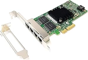 HINYSENO 4 Port RJ-45 10/100/1000Mbps PCI-Express x 4 Gigabit Ethernet Server Adapter 4 Port Network Interface Controller Card for I350AM4 Chipset, Compare to Intel I350-T4