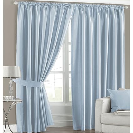 Faux Silk Light Reducing Thermal Duck Egg Blue 90x90 Pencil Pleat