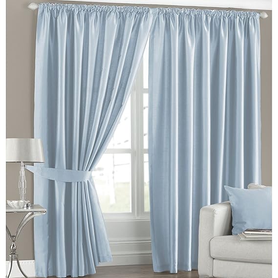 Faux Silk Light Reducing Thermal Duck Egg Blue 90x90 Pencil Pleat