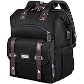 FALANKO Laptop Backpack For Women, Work Doctor Teacher Nurse Wide Open College 17.3 Inch Laptops Backpack Purse with USB Charging Port, Travel Water Resistant RFID Computer Bag for Men Women Black