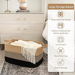 Goodpick Woven Blanket Basket, 21.6" x 14.9" x