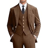 Men Corduroy Suit Slim Fit 3 Pieces Blazer Vest Pants Suits for Men Vintage Wedding Business Party