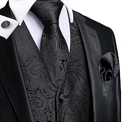 Dubulle Mens Black Paisley Suit Vest and Tie Set