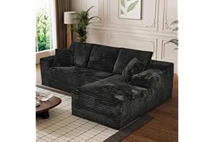 HYJT-H&K Modular Sectional Sofa Cloud Sectional Couch, 107" Comfy Fluffy L Shaped Black Couches for Living Room, Deep Seat Memory Foam Plush Corduroy Boneless Couch Sectionals with Right Facing Chaise Sofa