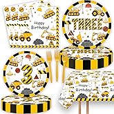 51 Pcs Construction 3rd Birthday Party Supplies Dump Truck Three Years Old Tablecloth Paper Plates Napkins Forks Dinnerware for Construction 3rd Birthday Party Supplies Decorations