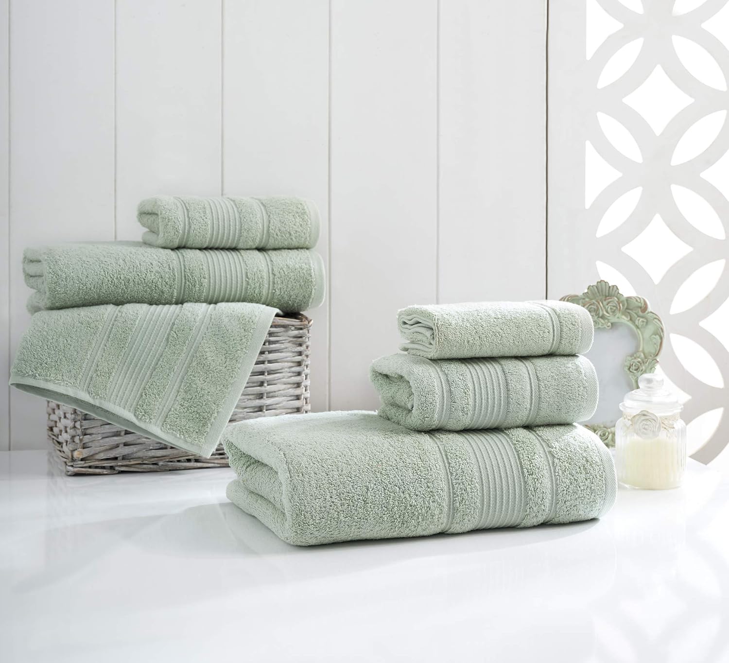 Qute Home Towel Set; 2 Bath Towels, 2 Hand Towels, and 4 Washcloths | Spa & Hotel Towels Quick Dry 100% Turkish Cotton Towel Sets for Bathroom, Shower Towel (Green, Towel Set - Set of 8): Home & Kitchen