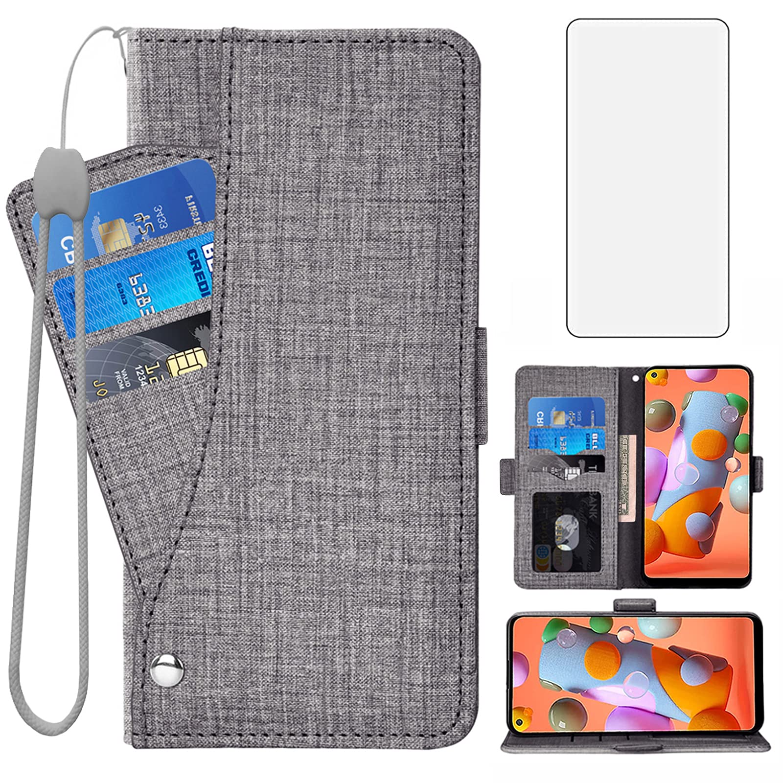 Asuwish Compatible with Samsung Galaxy A11 Wallet Case Tempered Glass Screen Protector and Leather Flip Cover Card Holder Stand Cell Accessories Phone Cases for Glaxay A 11 Gaxaly 11A Women Men Black