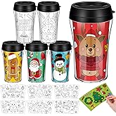 Yiyiring Set of 12 Christmas DIY Color Your Own Cups 10 oz Coloring Cups Color Your Own Plastic Mugs for Party Favors Crafts Home Activities Mom Gifts