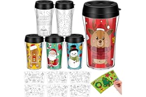 Yiyiring Set of 12 Christmas DIY Color Your Own Cups 10 oz Coloring Cups for Kids Color Your Own Plastic Mugs for Kids Party Favors Crafts Classroom Home Activities Mom Gifts