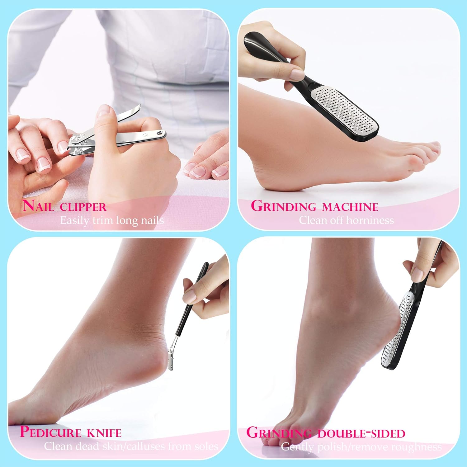 Fotwen Foot files, Callus Remover for Feet, Foot scrubber for dead skin and Nail Toenail Clipper, Pedicure Set 15 in 1 Foot Care Kit to Remove Hard Skin for Women Men Salon or Home… : Beauty