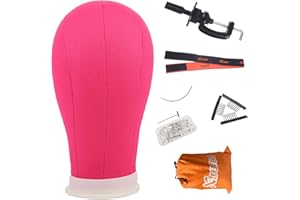 XTREND 21"-24'' Poly Canvas Block Head for Making Head Weft/Wig/Hair Extension Making Display Styling Mannequin Head with Stand Set Manikin Canvas Head Hair Accessories