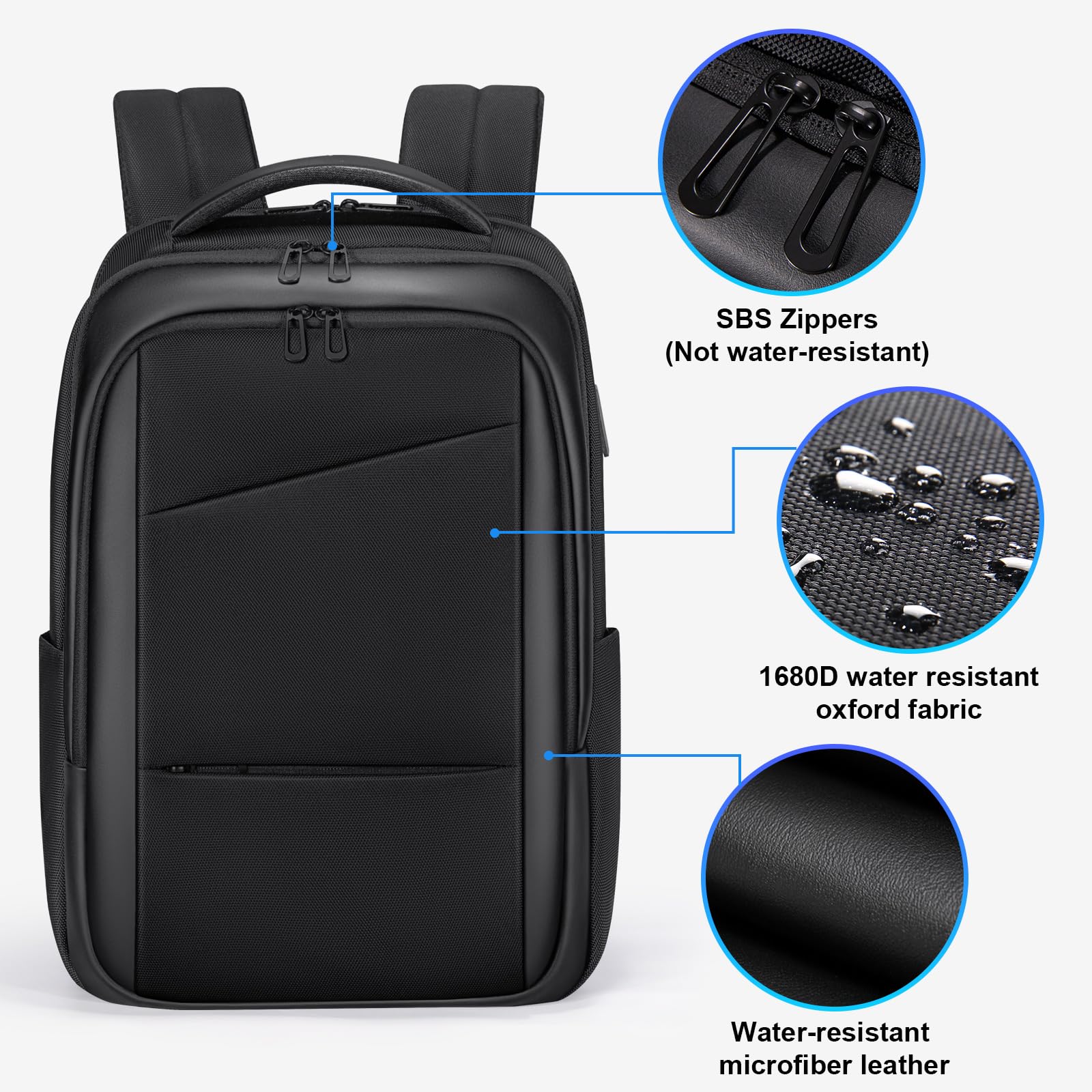 FENRUIEN Travel Laptop Backpack 15.6 Inch, Expandable Computer Backpack with USB Charging Port, Black Business Backpack for Men