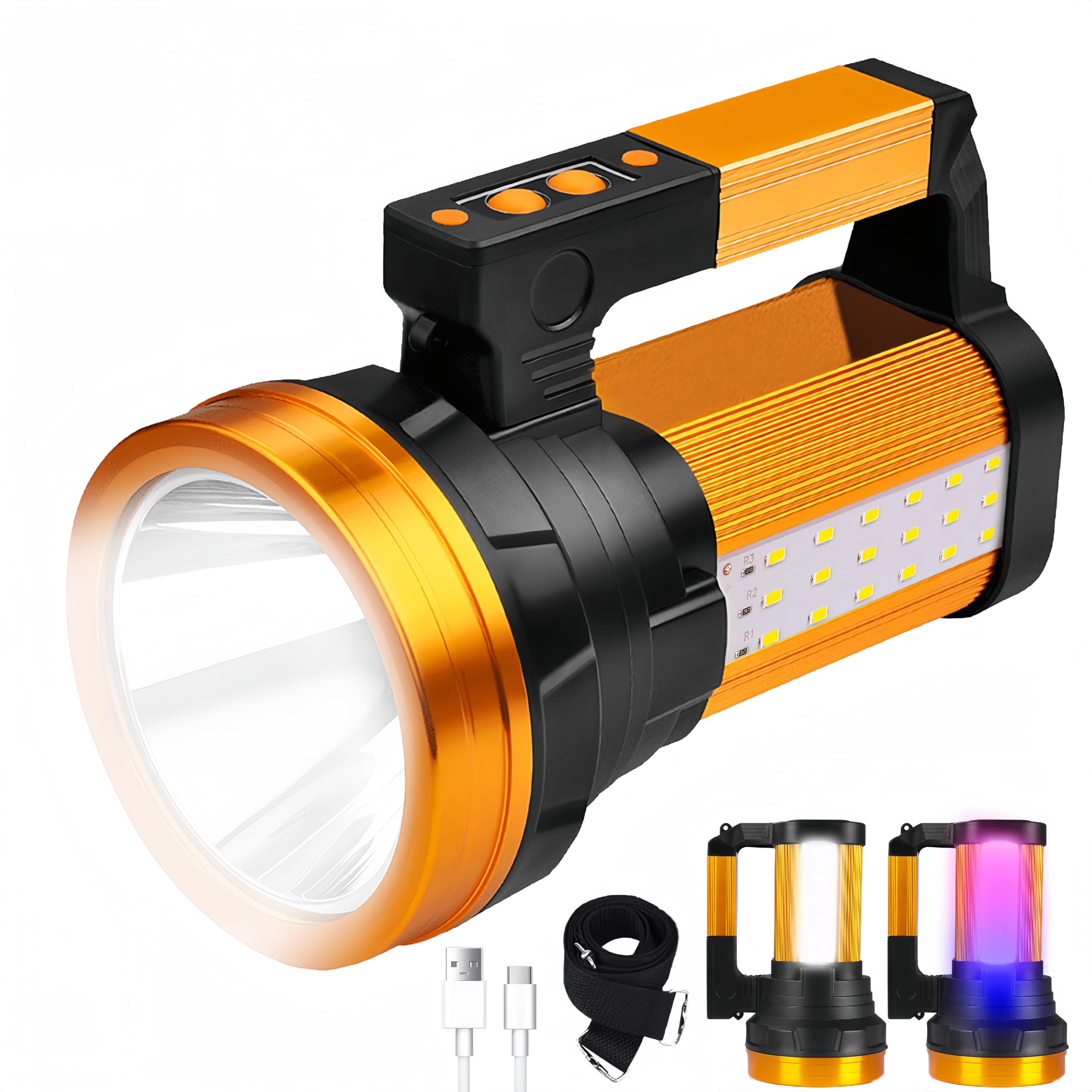 Photo 1 of KINQILIN 30600MAh Rechargeable Spotlight 2400LM Flashlight Long Lasting 100H Handheld Spotlight IP67 Waterproof Spot Lights with 6 Modes Twin Side Flood Light for Camping Hunting Emergency