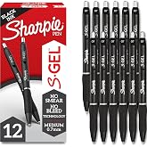 Sharpie S-Gel Gel Pens, Black Barrel, Medium Point (0.7mm), Black Gel Ink, 12 Count - Home, Office, School, Journaling, Writing, Note-Taking, Teacher Supplies