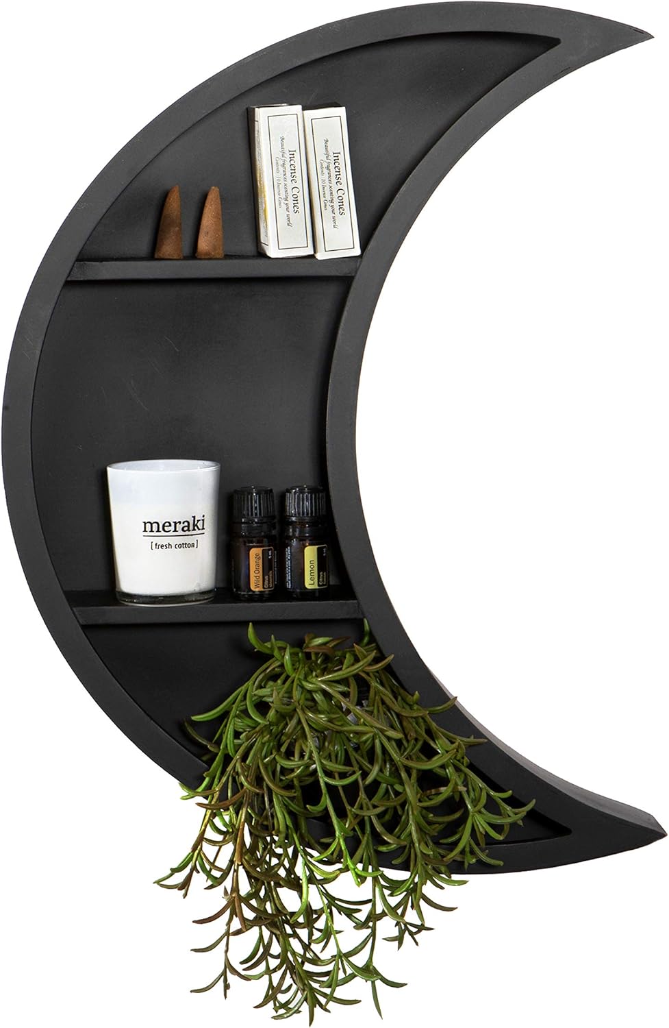 Matte Black Moon Shelf - Large Crescent Moon Wall Decor for Essential Oils, Plants and Crystal Display - Unique Boho Décor Great for Living Room, Bedroom, Nursery