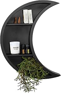Matte Black Moon Shelf - Large Crescent Moon Wall Decor for Essential Oils, Plants and Crystal Display - Unique Boho Décor Great for Living Room, Bedroom, Nursery