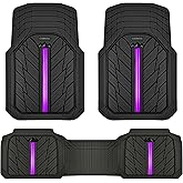 CAR PASS Rubber Floor Mats for Cars, Car Mats Full Sets DeepDish,Universal S~L Size Trim-to Fit Automotive Floor Mat for Truck Van SUV, Heavy Duty Waterproof All-Weather Floor Liners Black Purple