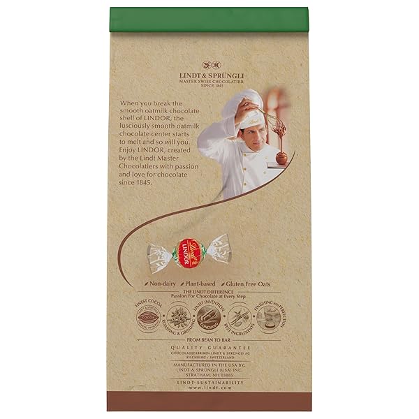 LINDT LINDOR OATMILK CHOCOLATE CANDY TRUFFLES, NON-DAIRY CHOCOLATE TRUFFLES WITH SMOOTH, MELTING TRUFFLE CENTER, 5.1 OZ.
