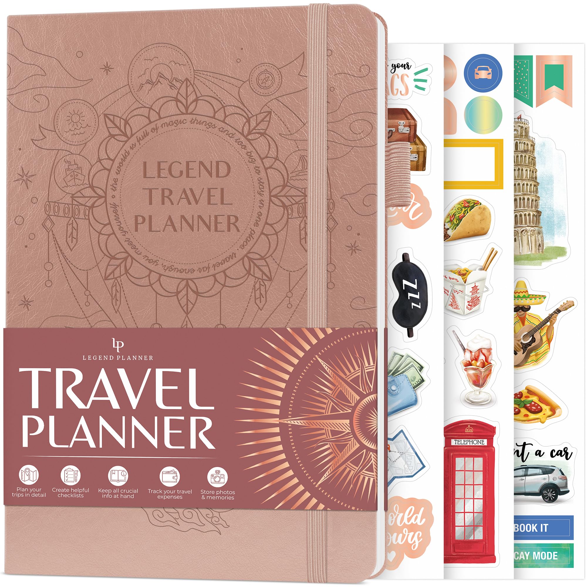 Legend Travel Planner – Vacation Itinerary Organizer – Travelling Journal for Women, Men & Couples – Traveling Log, A5 (Rose Gold)
