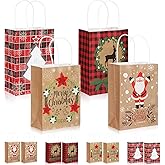 Resholder 48 Pcs Christmas Kraft Gift Paper Bags Bulk with Handles Holiday Xmas Treat Bags Reusable for Presents Party Favor Supplies Decor