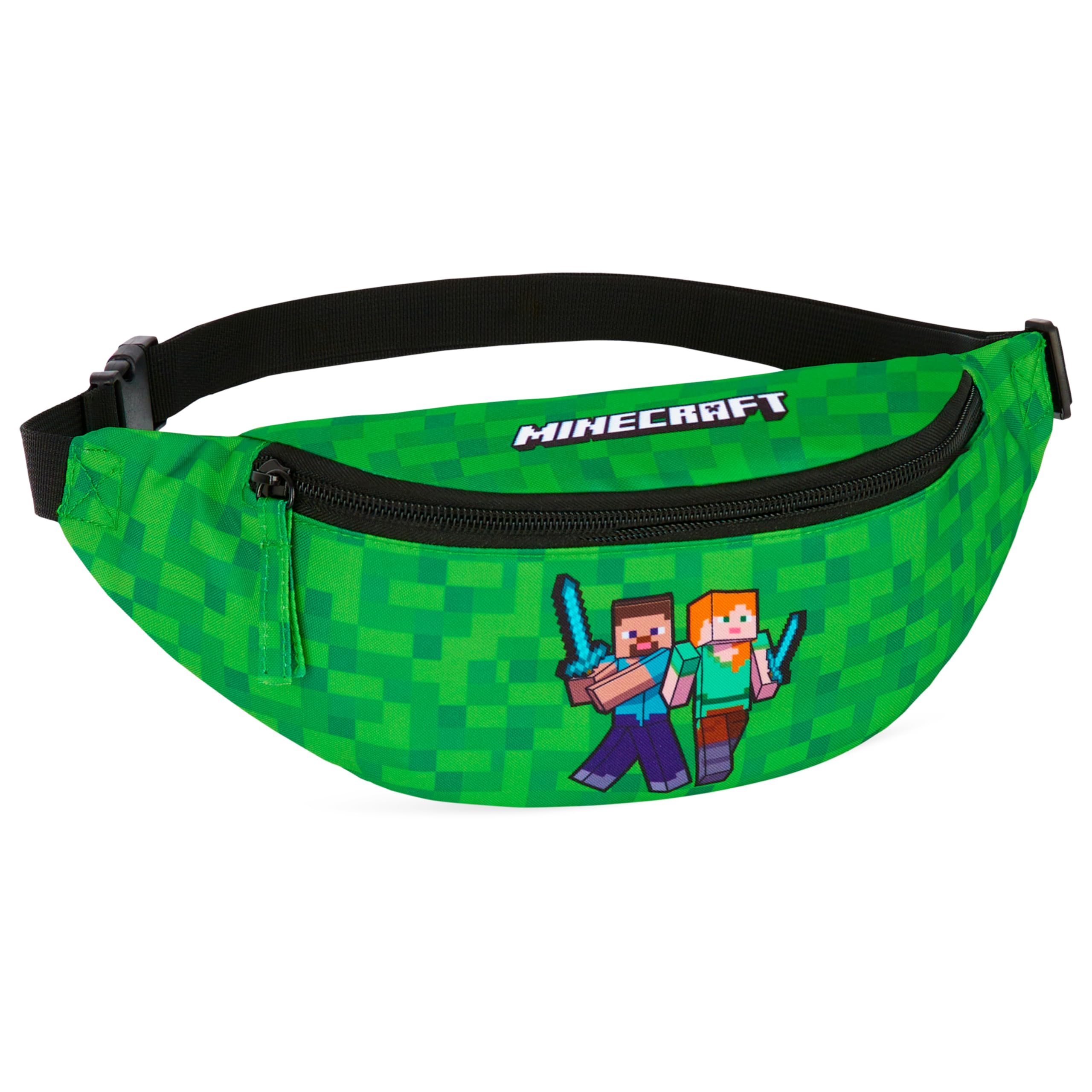 Minecraft Boys Fashion Waist Pack with Adjustable Strap, Creeper Travel Bag - Gamer Gifts (Green/Black)
