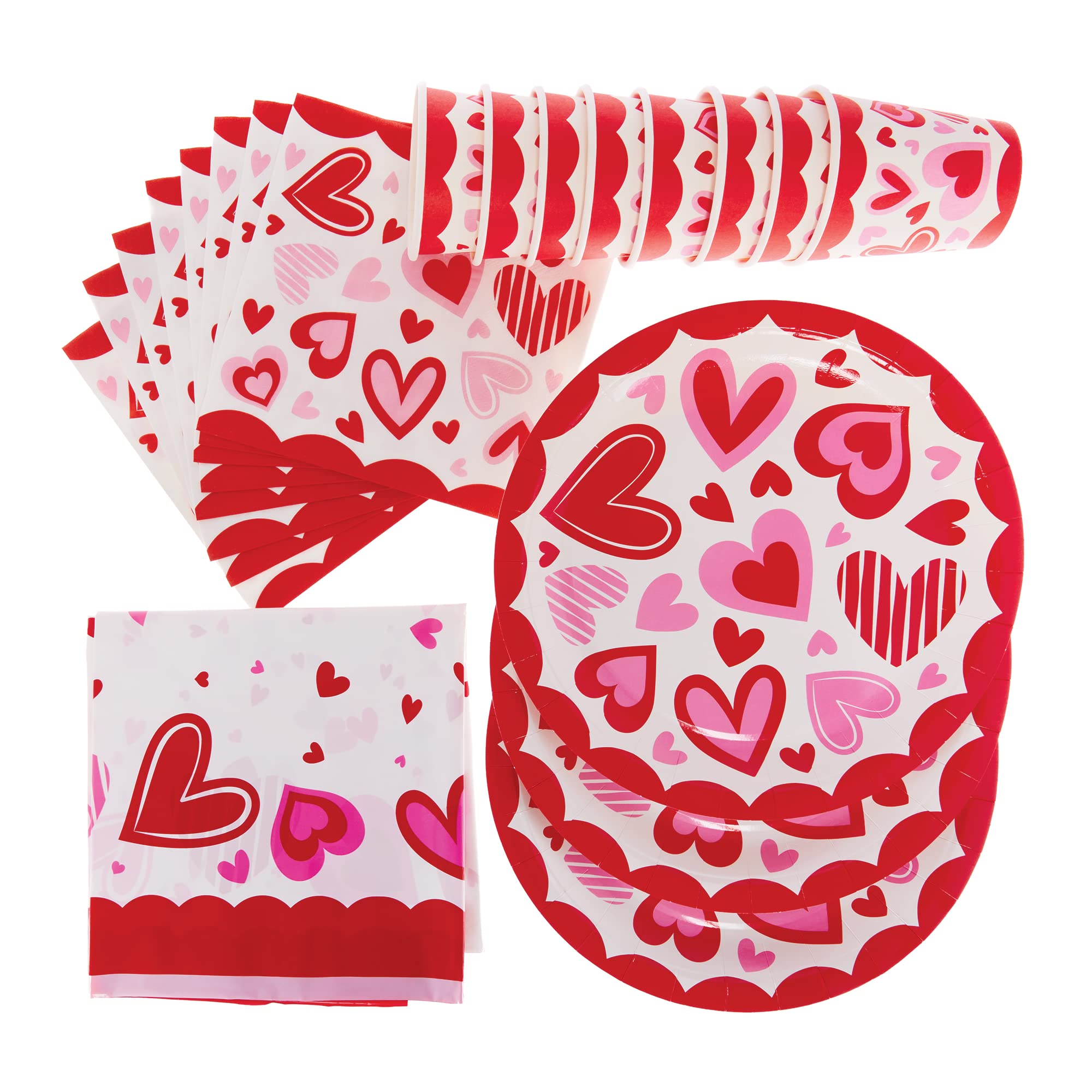 Baker Ross FX501 Heart Party Tableware Set - Pack of 25 pieces, Valentine's Partyware Set for Kids Parties