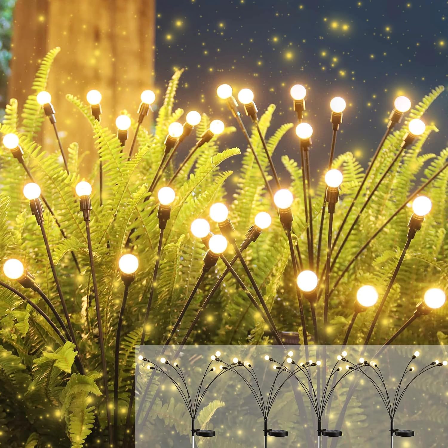 Lighting - Solar Outdoor Lights for Garden, IP65 Waterproof Solar Lights for Outside, Sway by Wind, 32 LEDs Christmas Decorative Lights for Yard Patio Pathway Decoration, 4 Pack