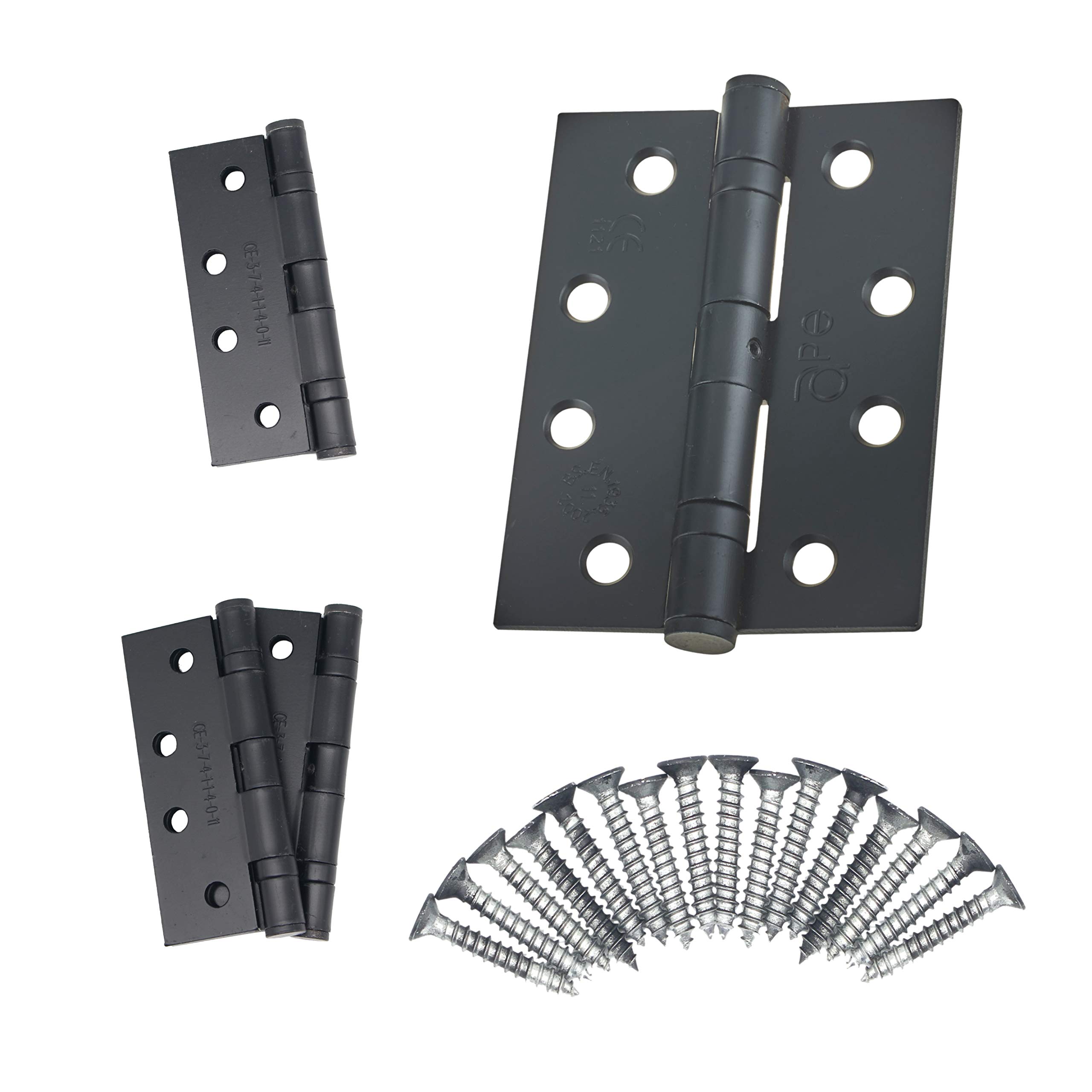 Door Hinges 4" 102mm Ball Bearing 2 Pair Pack [4 Hinges & Screws] Black