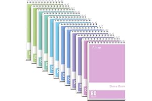 Alitte Steno Pads Spiral 6x9-12 Pack Pastel Colors - Perfect for Work, School, and Home Use, Easy Tear-Off Pages, Gregg ruled, White Paper - No Ink Bleeds - 80 Sheets