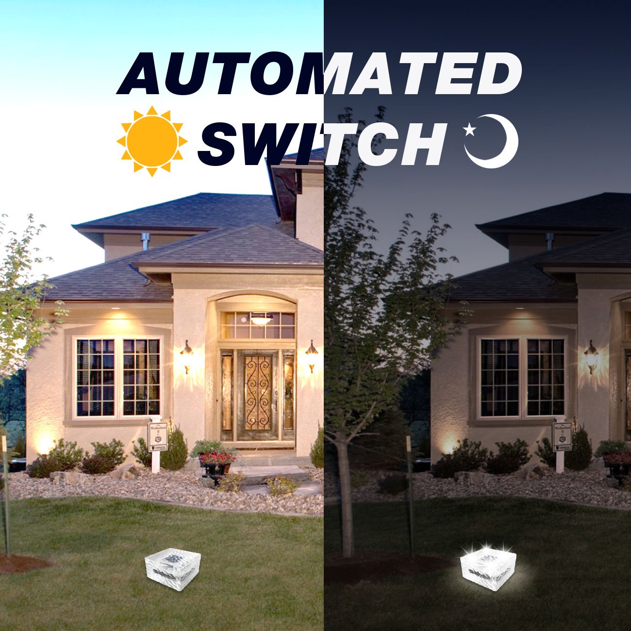 ELWEY Glass Brick Light with Solar Powered Light Sensor LED Cube Lamp for Garden, Patio & driveway Outdoor Decoration [Cool White]