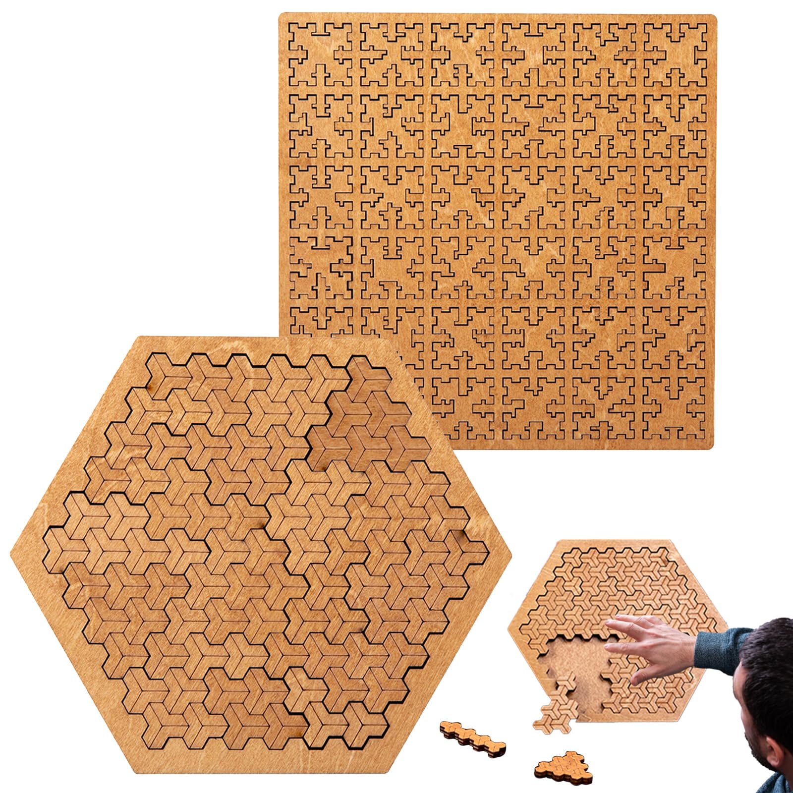 2 PCS Fractal Tray Puzzles Portable Mind Bending Wooden Fractal Tray Puzzle for Adults Unique Irregular Shape Design,Jigsaws with Frame for Christmas Family Party