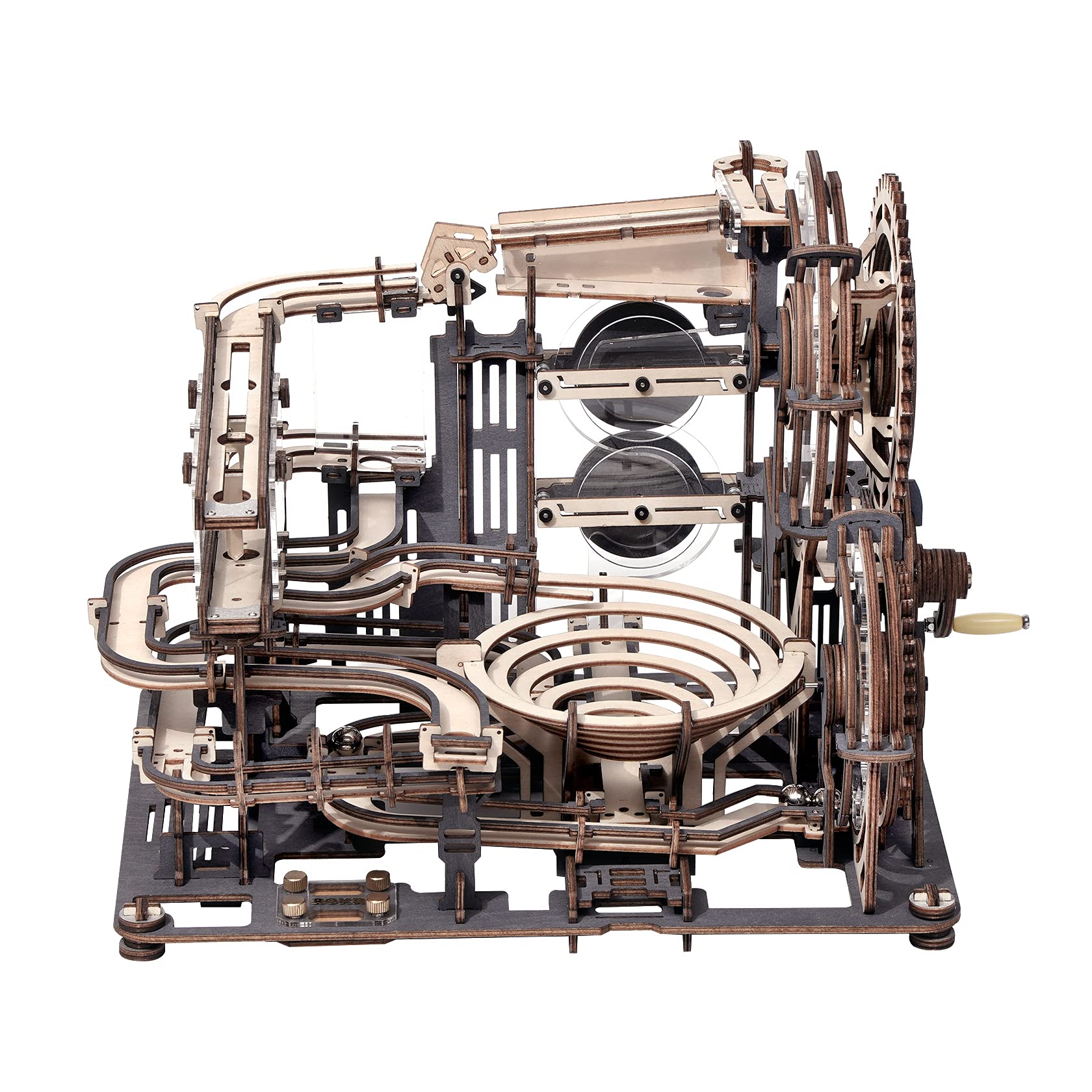 ROKR Marble Run Wooden Model Kits for Adults Hand Cranked Mechanical Gear 3D Wooden Puzzle Construction kits with 10 Steel Balls, Marble Night City