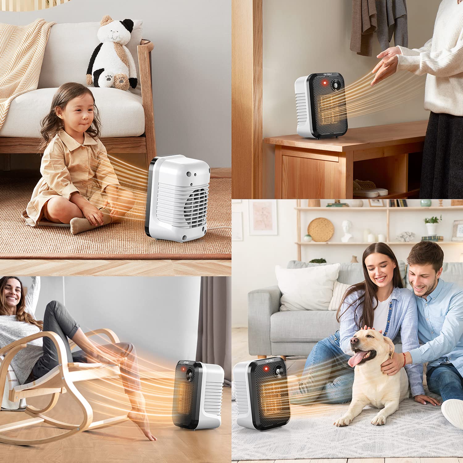 andily 500W Space Heater Electric Heater for Home&Office Indoor Use Small Heater on Desk with Safety Power Switch PTC WHITE